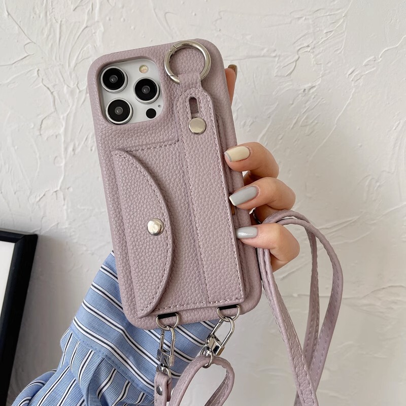 Universal Card Holder Suitable for Apple 14 Phone Case iPhone 13 Pro Lychee Pattern 12 Lambskin 11 Crossbody Lanyard Xsmax Wrist Strap Xr Card Holder X Coin Purse Mini Backpack 8Plus Case 7P
