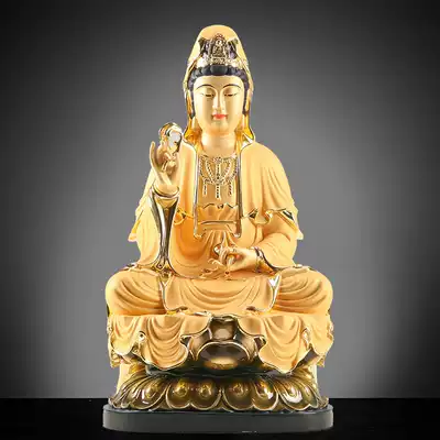 Pure copper Guanyin Buddha statue decoration household Taiwan gilt South China Sea Guanshiyin Bodhisattva bronze statue Small Buddha hall home worship