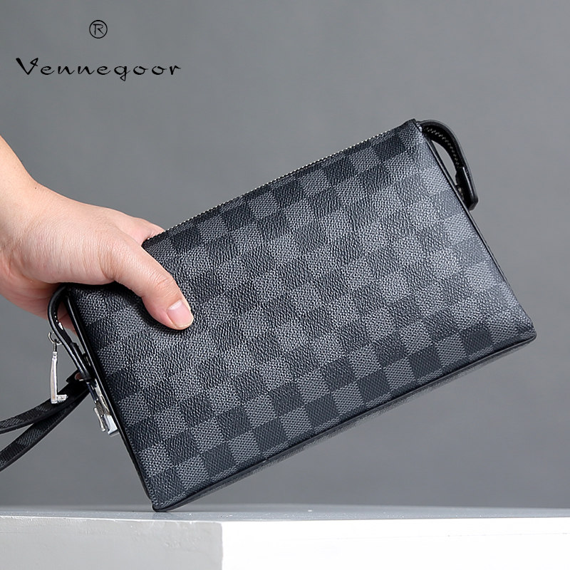 Handbag men's plaid tide pvc clip bag business password lock plaid casual clutch bag large capacity men's clutch bag