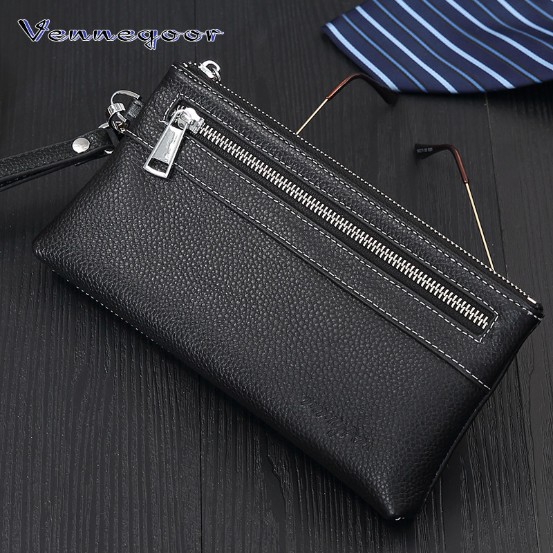 Men's first layer cowhide small handbag real cowhide long version zipper wallet men's soft leather mobile phone bag multifunctional large capacity