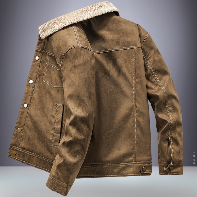 Lamb Wool Bomber Jacket for Men, Autumn and Winter, Loose Fit, Large Size, Casual Cotton Jacket, Trendy Suede Men's Jacket