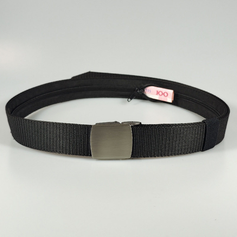 Cross-border supply of goods 32X125 alloy buckle nylon hidden money belt ladies outdoor zipper hidden wallet safety pants