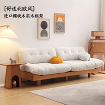 Cherry Wood All-solid wood fabric sofa customer simple small household double log wind triple-person sofa