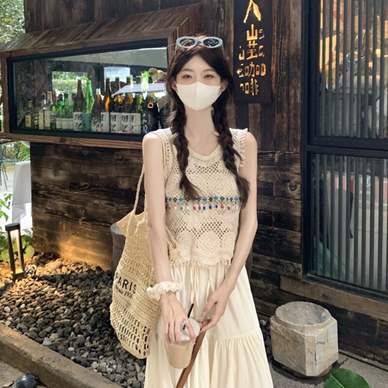 Bohemian Crochet Hollow-Out Knitted Vest for Women, Super Stylish and Unique, Beautiful Tassel Sleeveless Top for Summer