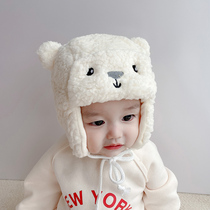 Winter baby hat thickened warm baby ear protection hat cute cartoon bear male and female children pullover hat tide