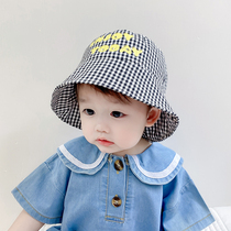Childrens fisherman hat summer thin section plaid boy pot hat tide spring and autumn Korean version baby letter printing sun hat