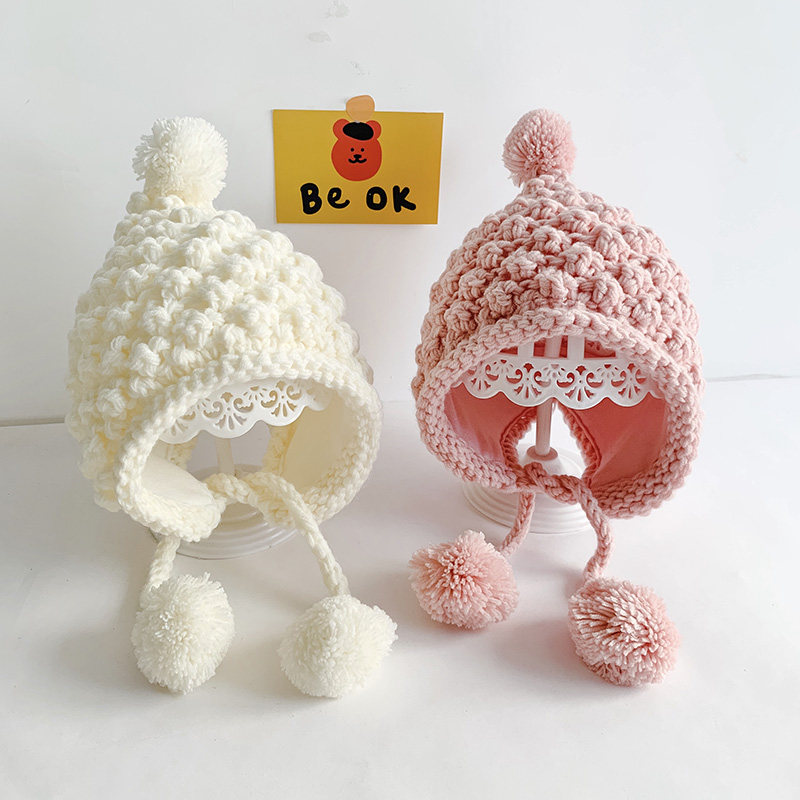 Baby wool hat warm ear protection knitted hat Winter children's hat Cute super cute male and female baby hat cold
