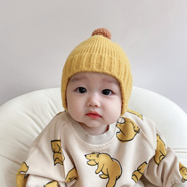 Baby ear protection cap autumn and winter warm wool cap for boys and girls knitted pullover cap solid color Joker baby hat tide