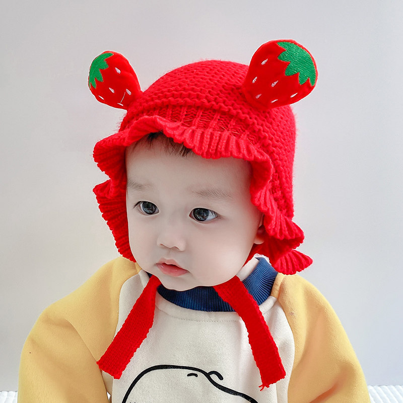 Autumn and winter baby hat children baby warm lace hat cute knit Baotou hat children cover headcaps ultra cute Han