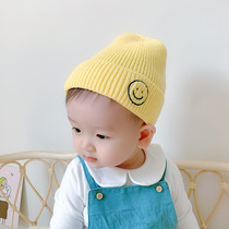 Baby wool hat autumn and winter warm children smiling face knitted hat for men and women baby pullover hat candy-colored melon skin hat