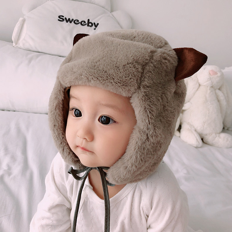 Baby hat winter plush thickening warm men and women baby ear protection cap children's head cap Lei Feng cap Korean version of the tide