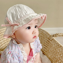 Baby fisherman hat spring and autumn thin section cute princess bow lace female baby sun hat cotton sun hat summer