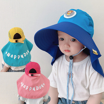 Childrens hats mens summer sunscreen big brim anti-ultraviolet female baby sunshade thin section breathable neck protection sun hat