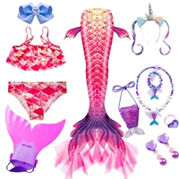 Комплект из трех предметов из красной марли кои + повязка на голову с единорогом + 6 ожерелий + ласты