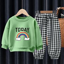 Childrens clothing girls and boys autumn cartoon suits 2022 new western style childrens middle-aged children handsome casual Korean version of the tide