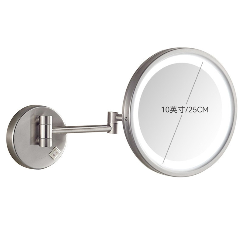 10inch Wall-Mounted Round Folding Magnifying Mirror Made of 304 Stainless Steel for Hotel Commercial Use, Commercial Led Lighted Makeup Mirror