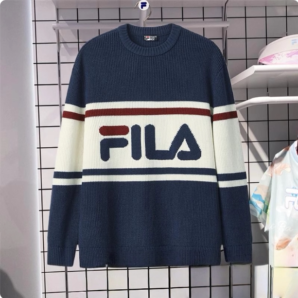 Fila Men's and Women's Clothing 2025 Winter Couple's Knitted Sweater Casual Loose Contrasting Color Pullover Sweater F51U549403