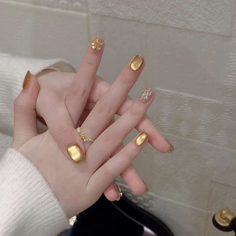 Gc【Golden Secrets】Spring New Style Whitening Cat-Eye Nails, Popular Detachable Handmade Wearable Nails