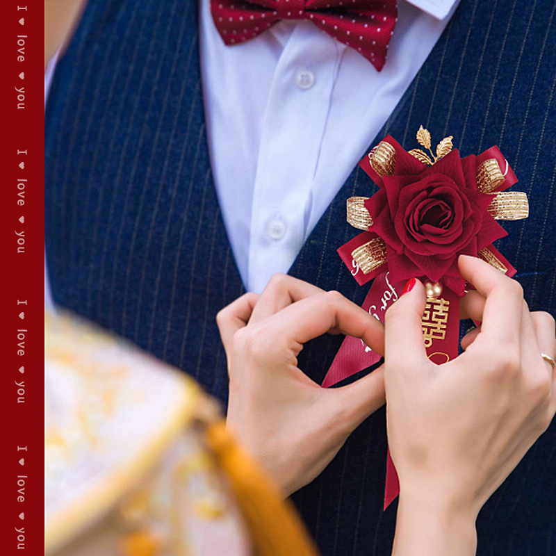 Wedding corsage set of bride and groom wedding high-end corsage parents full set of flowers best man bridesmaid wedding supplies