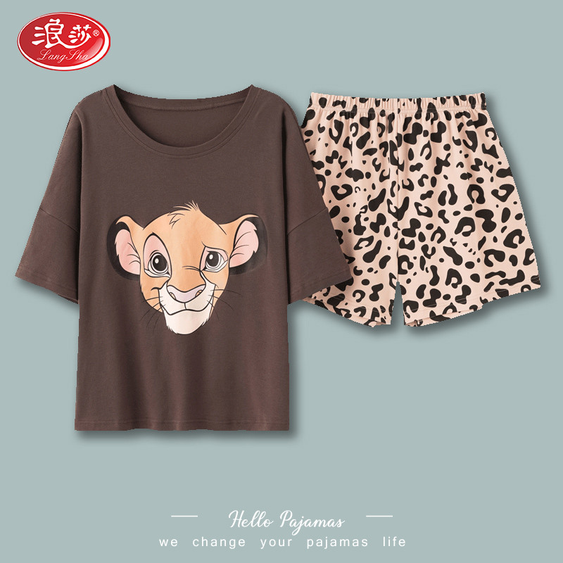 Langsha short-sleeved shorts pajamas women's summer thin cotton two-piece spring and autumn cute student cartoon home clothes