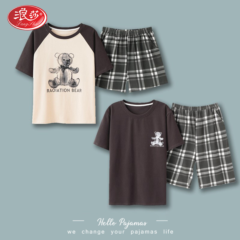 Sura Lovers Sleepwear Women's Summer Pure Cotton Short Sleeves Shorts Cute Cubs MEN'S SUMMER THIN SUIT