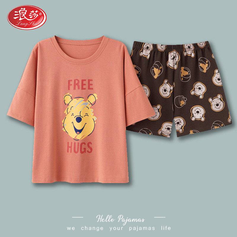 Surissa Pajamas Woman Summer Pure Cotton Thin short sleeves Two-style suit sweet and cute student Little Bear Home Suits Summer