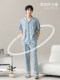 Men's Pajamas Summer 100% Pure Cotton Short-Sleeved Long Pants Three-Piece Set Summer Thin Style High-End Feel Can Be Worn Outside Home Clothes