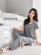 Modal Cotton Pajamas for Women, Summer Style with Chest Pads, Short-Sleeved Long Pants, Solid Color, Casual Style, Cool and Comfortable, Can Be Worn Outside as Loungewear