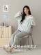 100% Pure Cotton Pajamas for Women, Spring and Autumn Long-Sleeved Round Neck Loose Thin Simple Casual Striped Home Wear Set