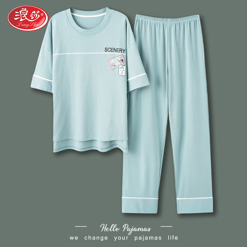 Romana 2022 New Sleepwear Women's Summer Pure Cotton Short Sleeve Long Pants Gats up for overweight Home Clothing Suit