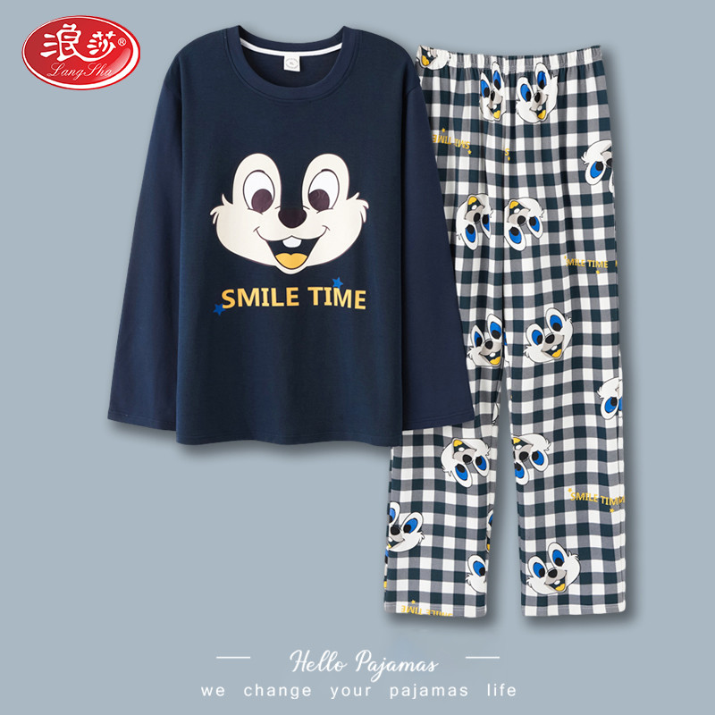 Romansa pyjamas men's spring and autumn season long sleeves pure cotton suit cartoon teenagers students All cotton boys' home in summer