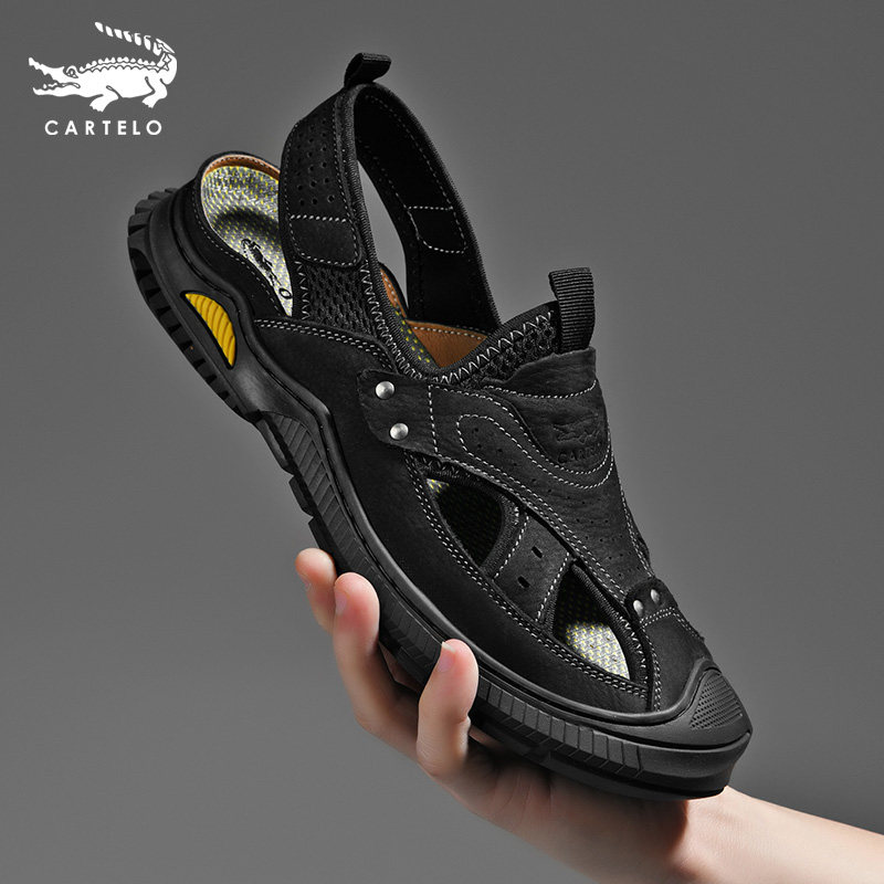 Cardilo crocodile men's shoes 2022 summer new deodorant non-slip first layer cowhide beach shoes soft sole toe sandals