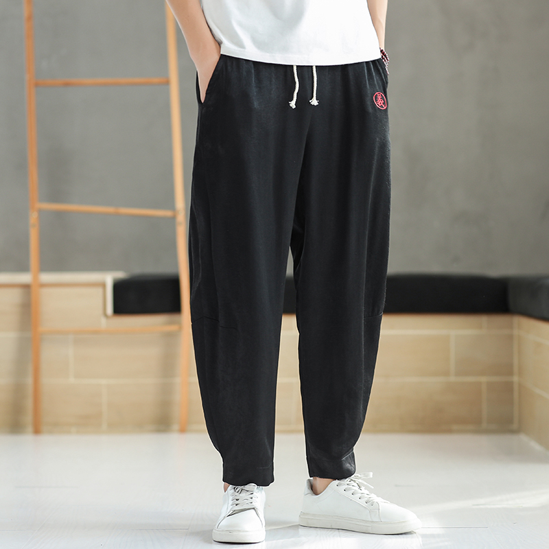 Summer slim Ice Silk Broadlegged Pants Male Loose Large Size Yard Silk Harynn Pants Small Footed Roperin Casual Pants Chubby Pants Fat Long Pants