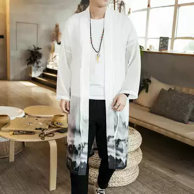 Summer Chinese style long version of windbreaker Hanfu men's fairy air chiffon sunscreen clothing men's ultra-thin breathable long shirt tide