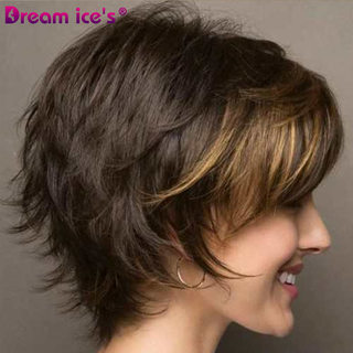 假发女自然卷短款金棕色时尚化纤高温丝机制头套hair wig