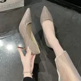 Блестки для ногтей с заостренным носом на высоком каблуке, свадебные туфли, европейский стиль, новая коллекция