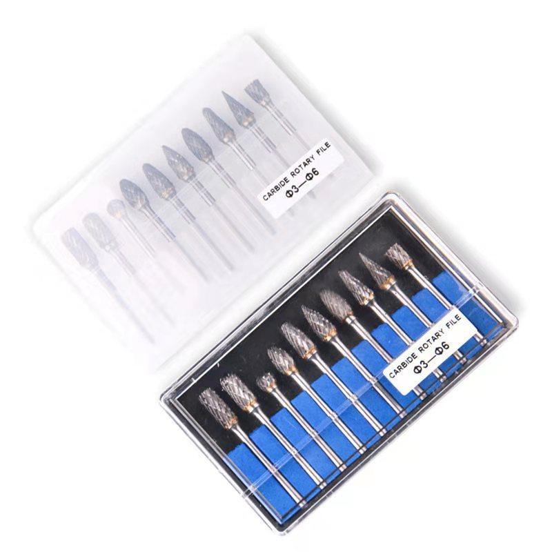 Hard alloy tungsten steel grinding head double textured rotary file engraving knife drill grinding head root carving suit five gold tools