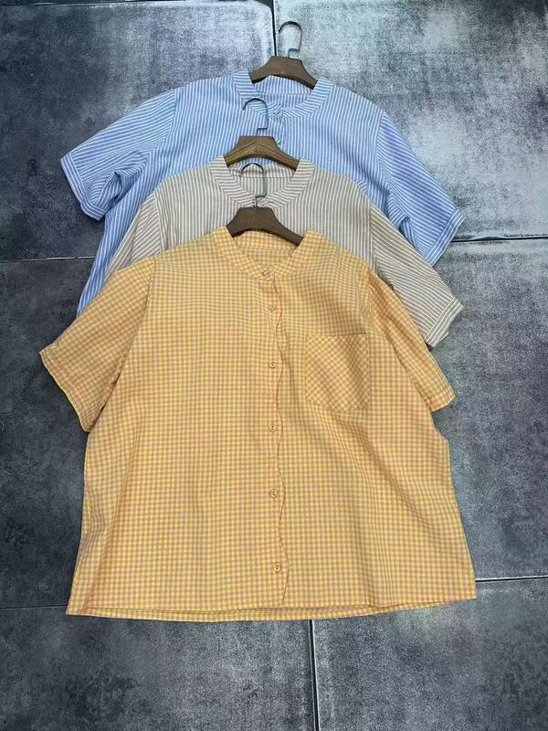 601S Cotton and Linen Blouse with Covered Buttons, Bust 132, Length 68