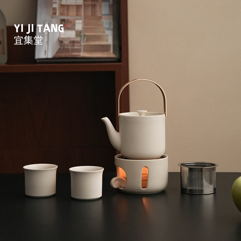 Yijitang Tso250Cc Antique-Style Kung Fu Tea Set with Tea Warmer, Ceramic Household Tea Brewing Tea Cups