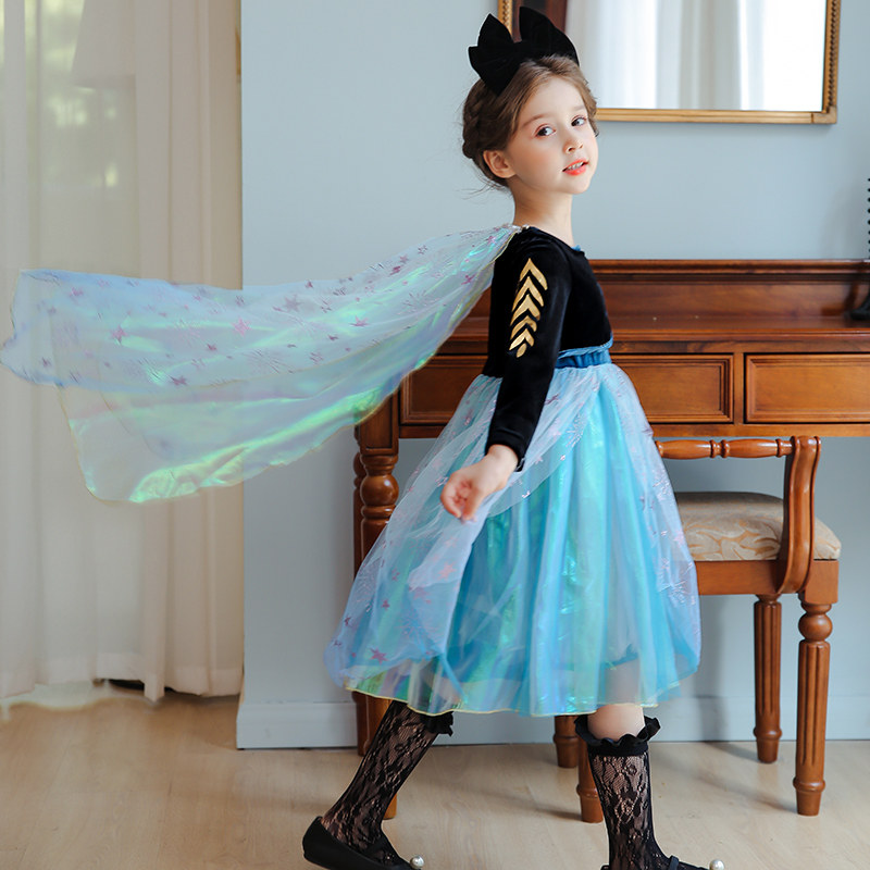 Princess Anna skirt girls autumn and winter genuine children's Frozen Aisha with cape tutu skirt gauze skirt foreign fairy