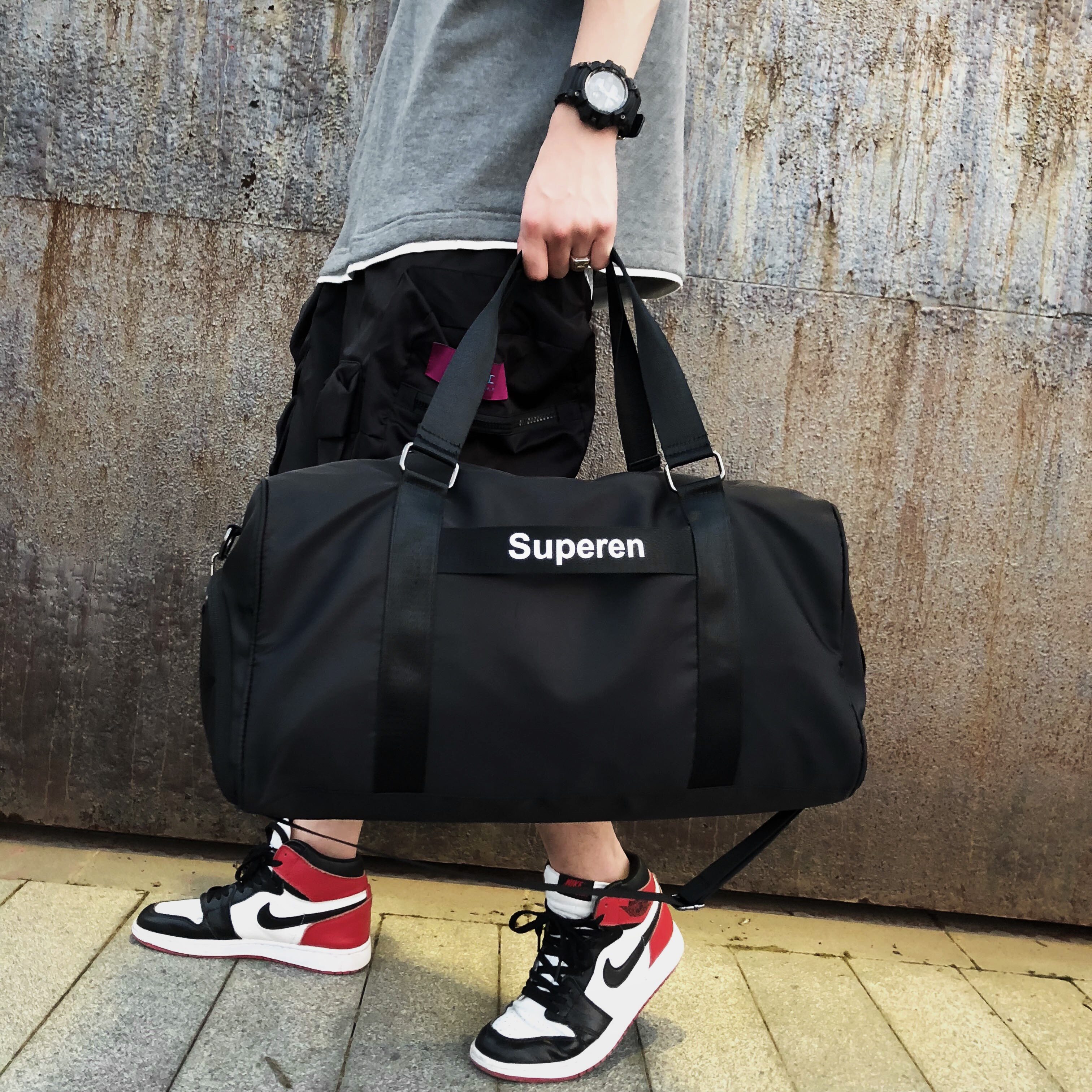 Tide brand student luggage bag male large capacity light portable clothes travel bag accommodation handbag canvas fitness bag female