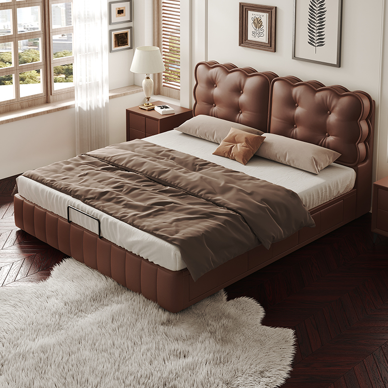 Biscuit Bed Master Bedroom High-End and Elegant 2026 New Model Bed Vintage Upholstered Solid Wood Bed Wedding Bed 2m X 2.2m Double Bed