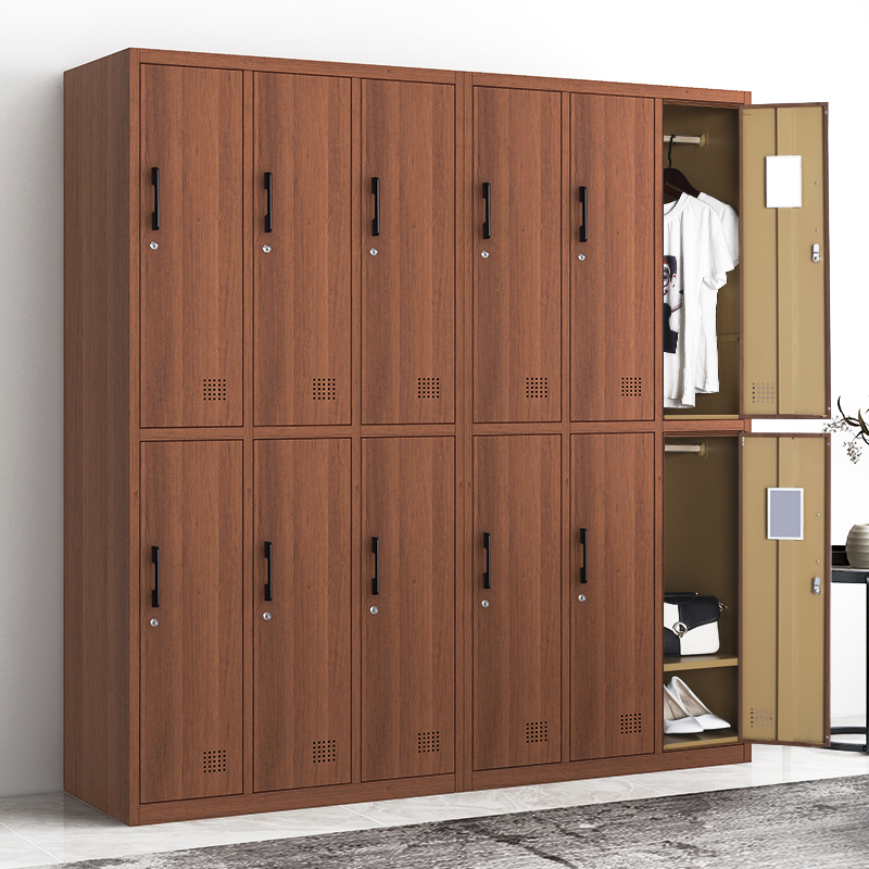 Iron locker staff cabinet dormitory storage cabinet gym six-door locker wood grain steel wardrobe with lock