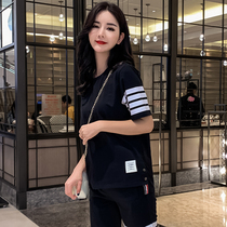 tb short sleeve T-shirt female summer loose tide card couples students ins overfire round collar four bars half sleeve blouse