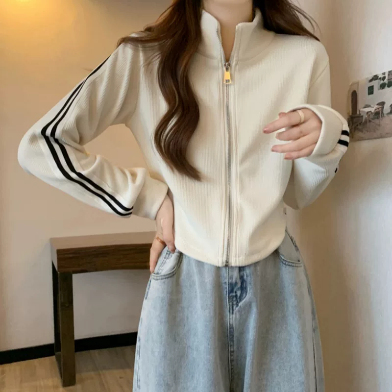 Кардиган, весенний жакет, короткий свитшот с молнией, французский стиль, slim fit, для подростков