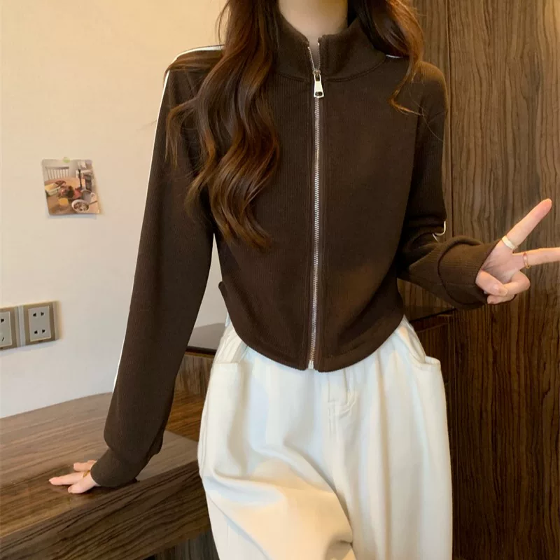 Кардиган, весенний жакет, короткий свитшот с молнией, французский стиль, slim fit, для подростков