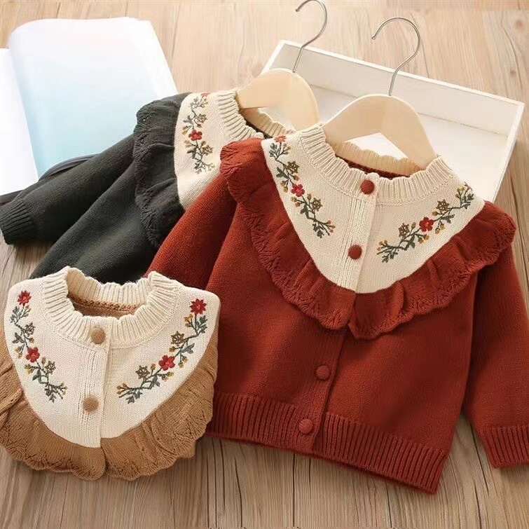 Girls' Sweater 2024 Spring and Autumn New Style, Stylish Melard Color Series, Embroidered Korean Style Knitted Cardigan for Girls
