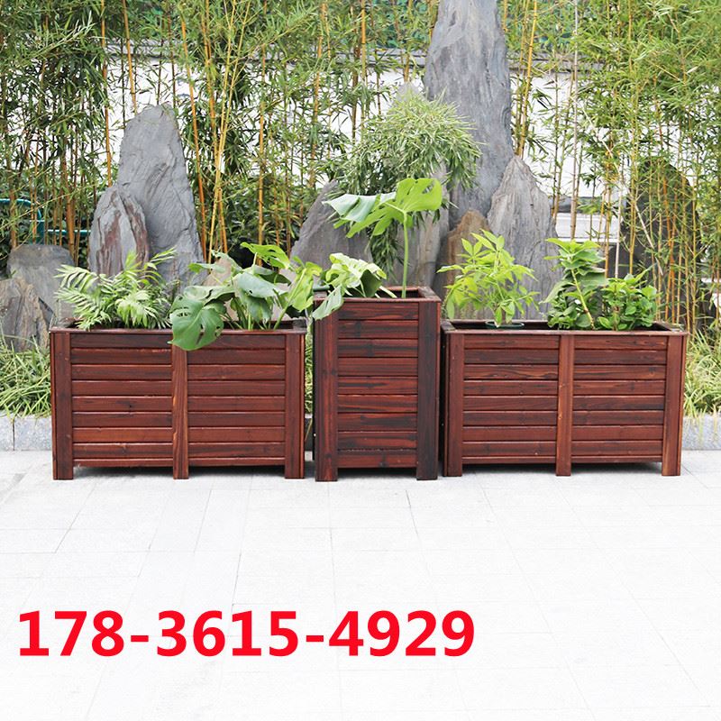 Outdoor anti-corrosion wood flower box rectangular balcony vegetable pot carbonized wood flower pot outdoor solid wood railing succulent flower trough