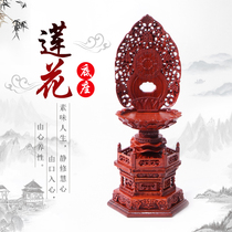 Safflower pear high lotus base dedicated to Buddha statue Jade Guanyin Bodhisattva backlit carved mahogany bracket crafts