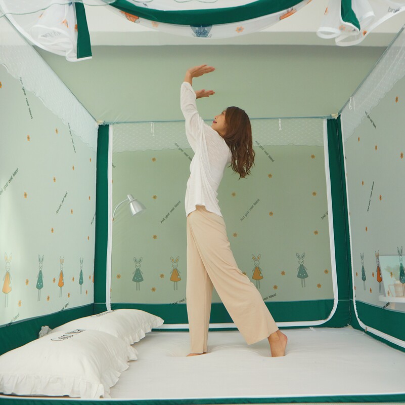 Dust-proof top mosquito net household bracket fixed 8m bed children's fall-proof yurt free of installation 1 5 thickened encryption